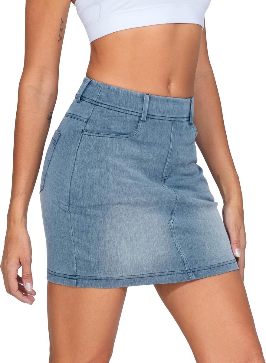 Mini Jeansrok Stretch Aangesloten Bodycon Zakken