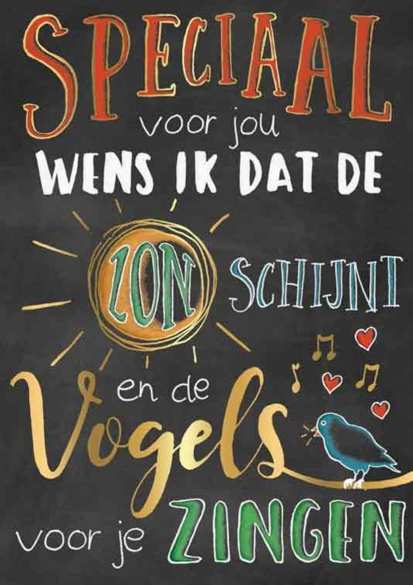 Luxe Wenskaart Sterkte Succes - Wenskaarten - Sterktekaart - Speciaal Voor Jou Wens Ik Dat De Zon Schijnt En De Vogels Voor Je Zingen - Serie Sketch'd - Artige - Kaart - 1 Stuks - In Folie - Gratis Verzonden - Hoge Afnamekortingen - 12x17cm