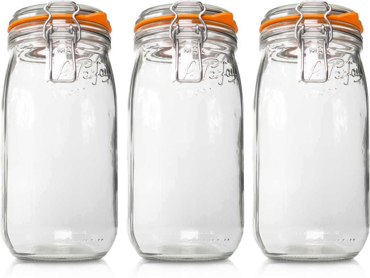 Le Parfait Weckpot XL 1500ml | Voordeelset van 3 stuks | Premium kwaliteit | Robuust en Voedselveilig | Ideaal als voorraadpot, inmaakpot of conserveerpot | Made in France
