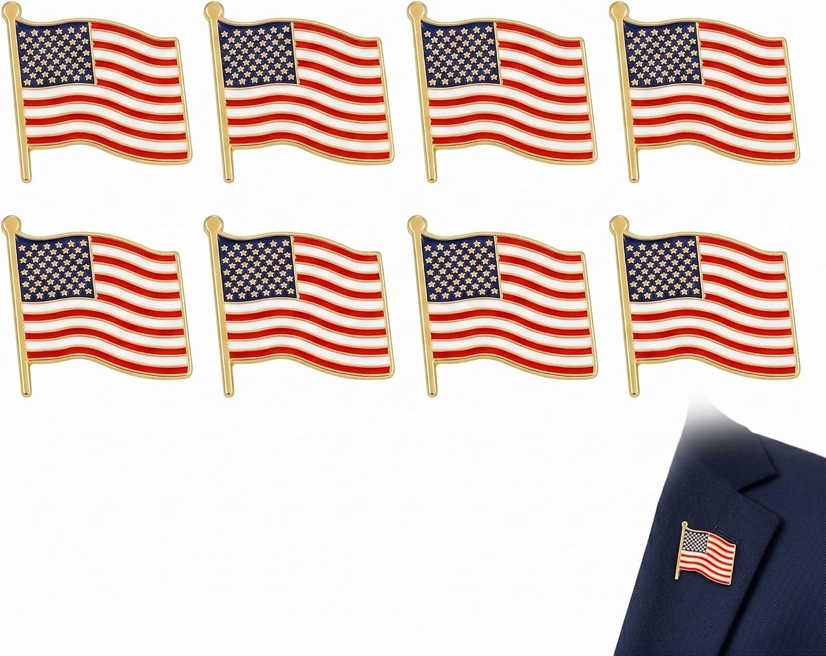 8 stuks Amerikaanse vlagspelden, broche van hoogwaardige legering, patriottische decoratie voor kleding en tassen, militaire badge 2,3 x 2,5 cm, modieus accessoire uniseks