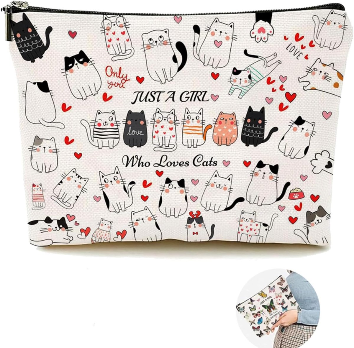 Kattenmake-uptas voor vrouwen, schattige make-uptas met kattenmotief en ritssluiting, cadeau voor kattenliefhebbers, tieners, dochter, zus en beste vriendin