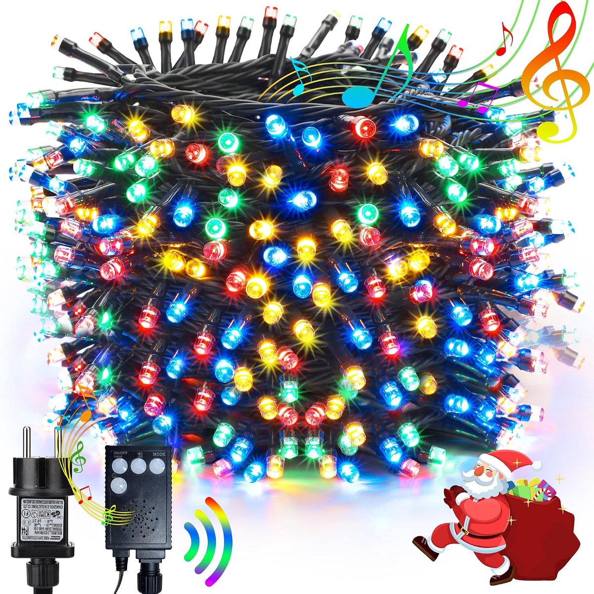 Lichtsnoer voor kerstboom met muziek, 20 m, 200 leds, 8 modi, geheugenfunctie, waterdicht, kerstverlichting voor binnen en buiten, voor feestjes, thuis, kerstdecoratie, meerkleurig