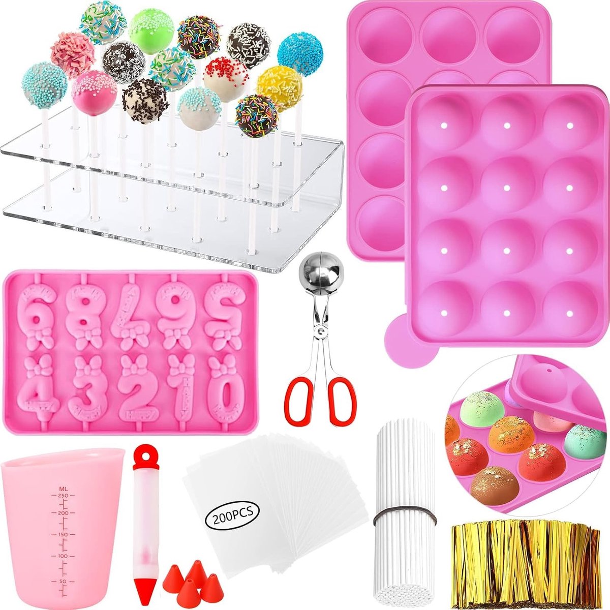 Cake Pop Mallen Kit - 610 Stuks - Siliconen Mallen met Decoratie Pen en Maatbeker - Voor Het Maken van Cake Pops