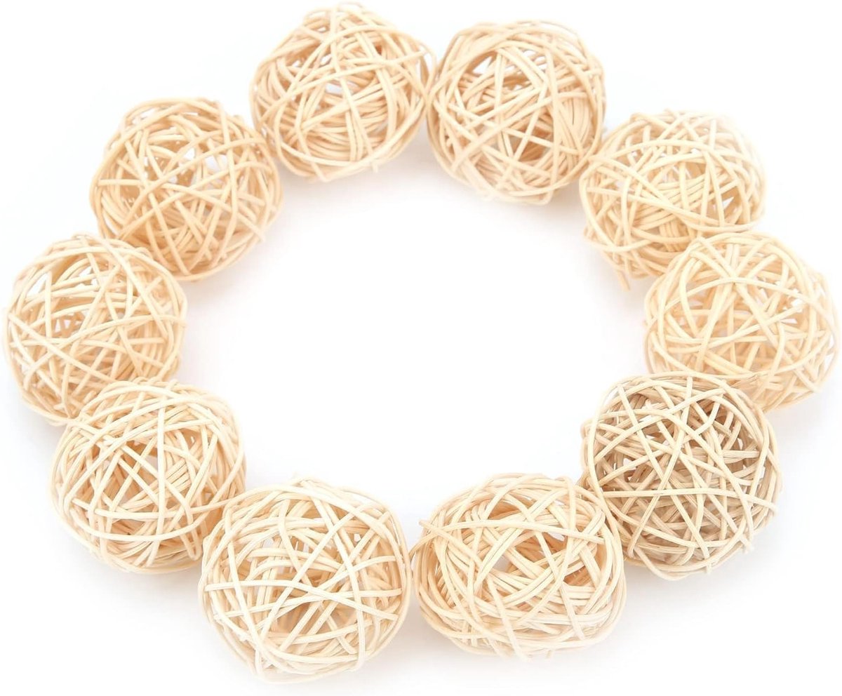 Dailygoods- Rotan Ballen Set van 10 - Natuurlijke Kauwspeelgoed - Speelgoed voor Parkieten - DIY Ambachten - Geschikt voor Kaketoe