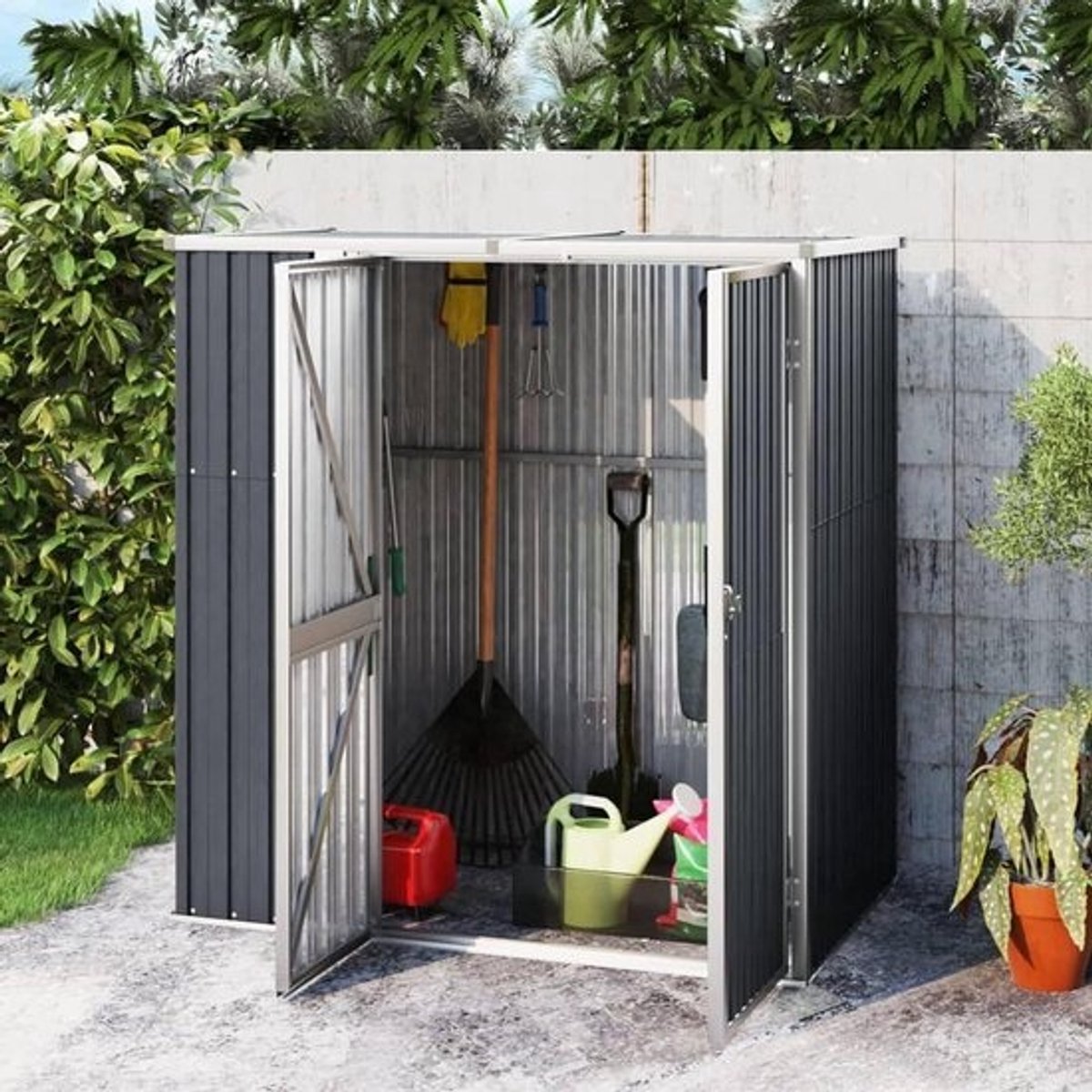 Gereedschapsschuur Tuin - Tuinhuis Metaal - Opbergen Tuinspullen - Verzinkt Staal - 161 x 89 x 161 cm - Antraciet