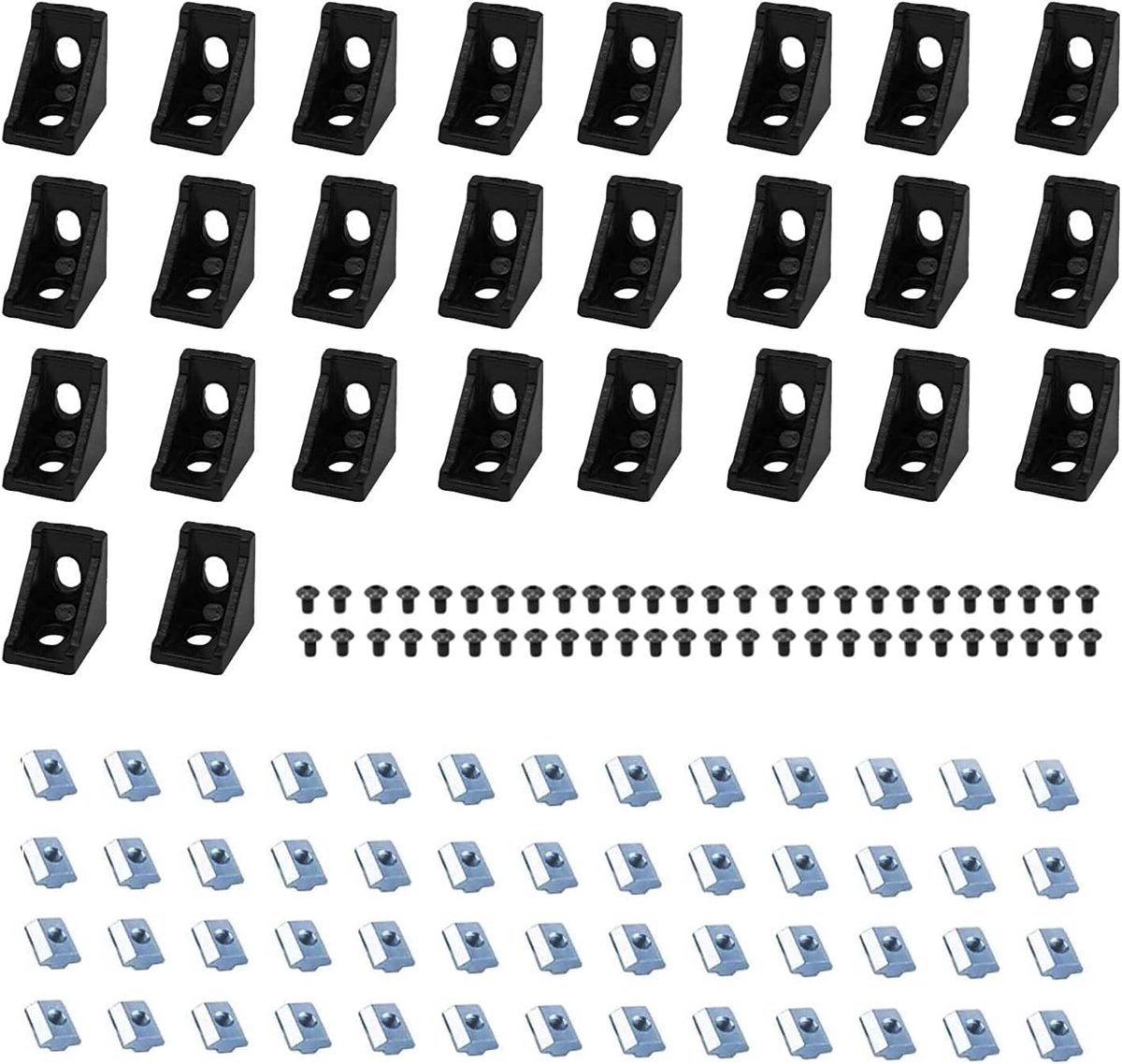 Dailygoods- Hoekbeugels 26 Stuks - 52 Stuks M5 T-sleufmoeren - 52 Stuks M5 x 8 mm Zeskantdopschroeven - 2 Stuks M3 Zeskantsleutels - Aluminiumlegering