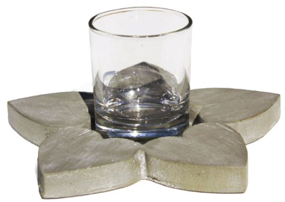 Waxinehouder bloem / hart met glas - 15 cm - taupe - Woodart
