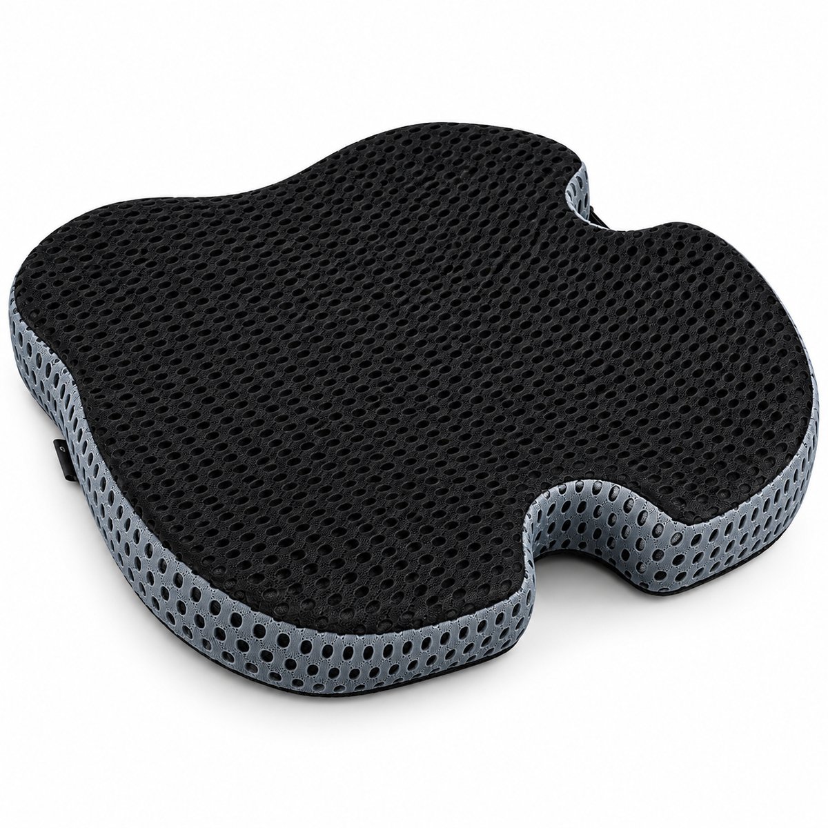 Ergonomisch Zitkussen – Memory Foam Stoelkussen met Stuituitsparing – 48 x 41 x 7 cm – Zitkussen voor Bureaustoel, Auto & Thuis – Ademend 3D Mesh – Zwart