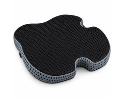 Ergonomisch Zitkussen – Memory Foam Stoelkussen met Stuituitsparing – 48 x 41 x 7 cm – Zitkussen voor Bureaustoel, Auto & Thuis – Ademend 3D Mesh – Zwart
