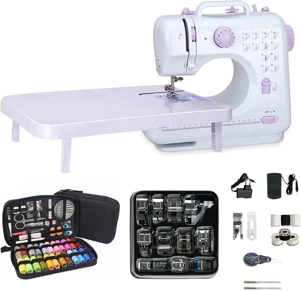 505A Elektrische Naaimachine - 12 Steken Mini Huishouden Dubbele draad 220V - voor Professionals en Beginners Met 97 Syset en 11 Persvoet