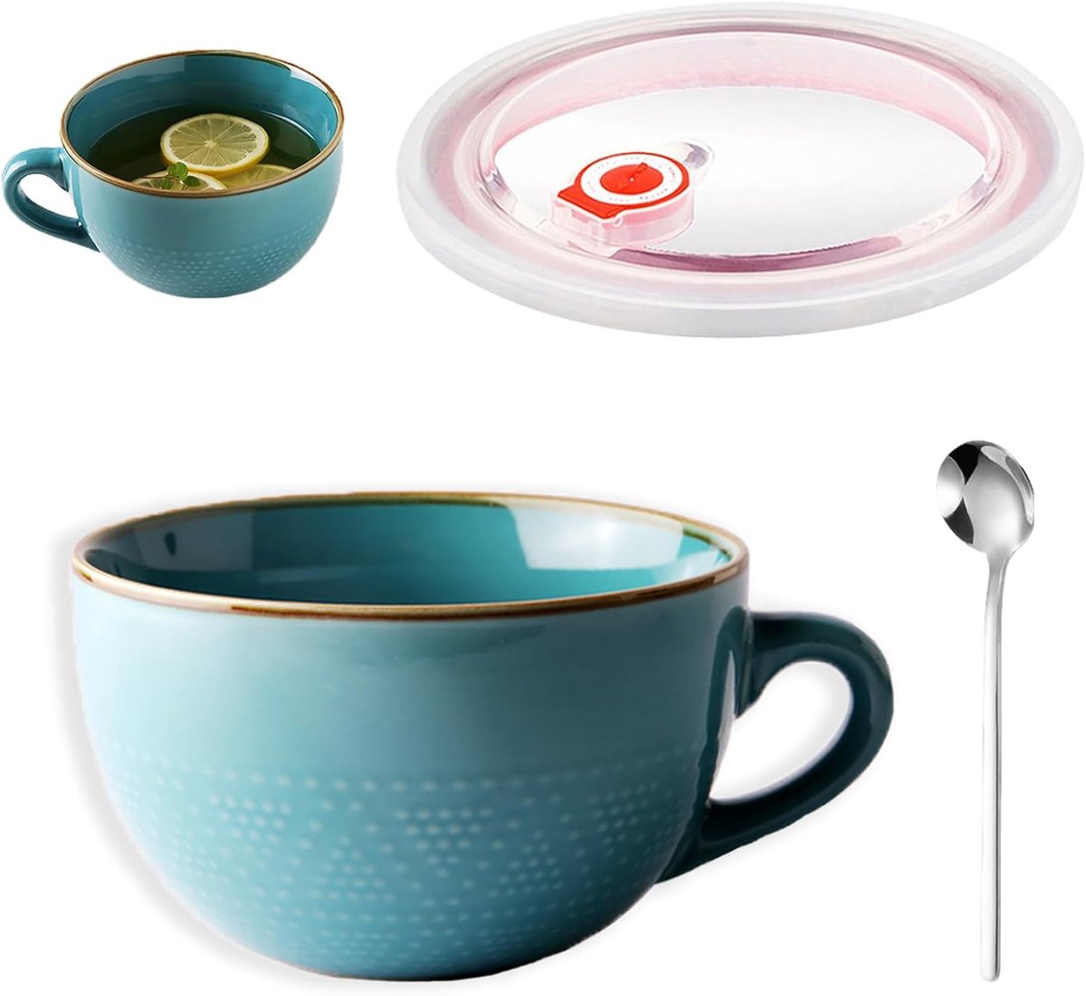 mok van keramiek, 700 ml, cappuccinomok met handvat, herbruikbaar, grote soepkom, geschikt voor melk, salade, koffie, magnetron, cadeau, koffiemok (blauw)