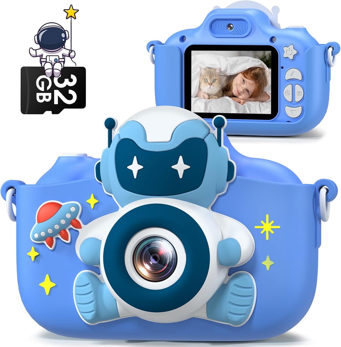Digitale camera's voor kinderen met 32 GB kaart, 1080p HD-mini-kindercamera, oplaadbaar, camcorder, cadeau, speelgoed, meisjes en jongens van 3 tot 12 jaar