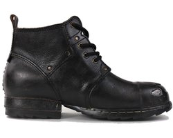 Grippy Zwart Iron Piece Teen Ontwerp Chukka Boots Lace-up Motorcycle Casual Lederen Jurk Enkellaars voor Mannen Mode 6015-3-A-R