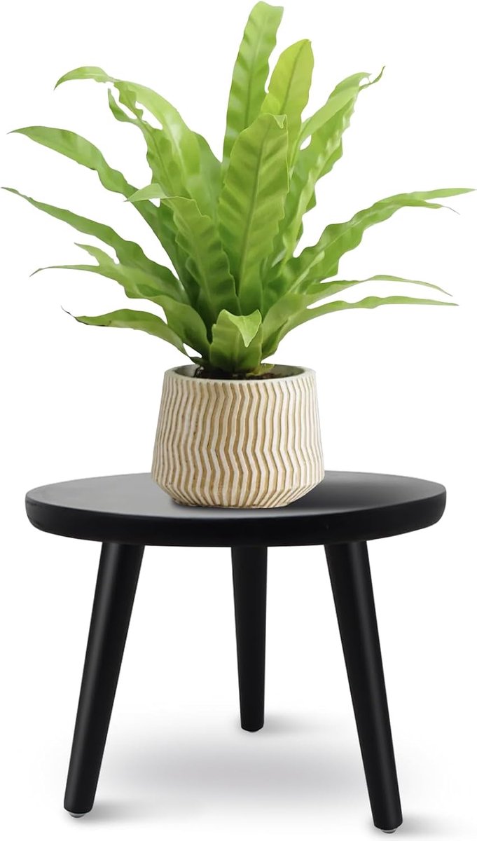 Hout, ronde plantenstandaard, hoog, driepoot, plantenrek voor binnen, voor planten, potplanten en snijbloemen, woonkamer, balkon, tuin, 28 x 20 cm (zwart-s)