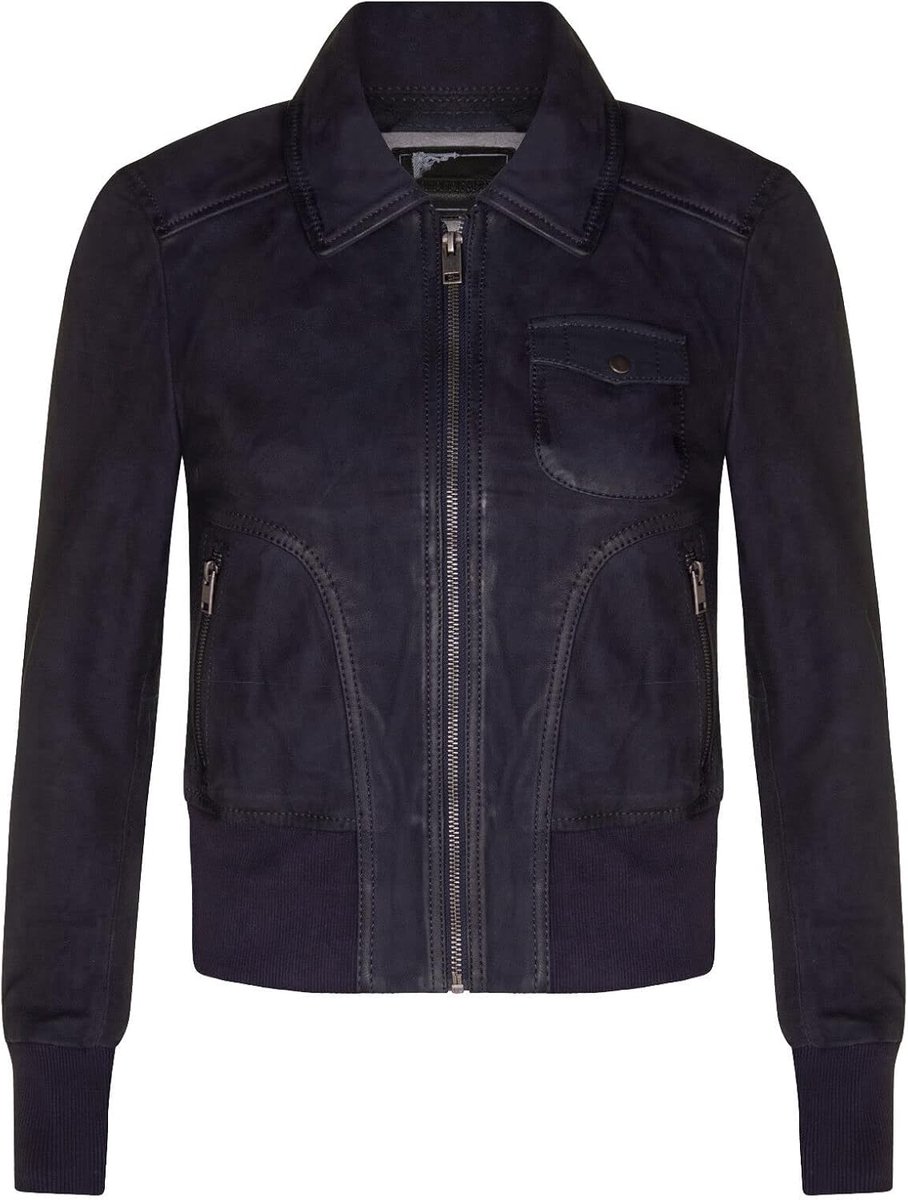 Lederen MA-1 Varsity Bomberjack, marineblauw, XXL