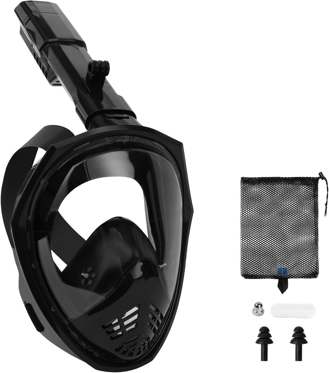 snorkelmasker, volledig gezicht 180° panoramisch snorkelmasker voor volwassenen met afneembare camerabevestiging