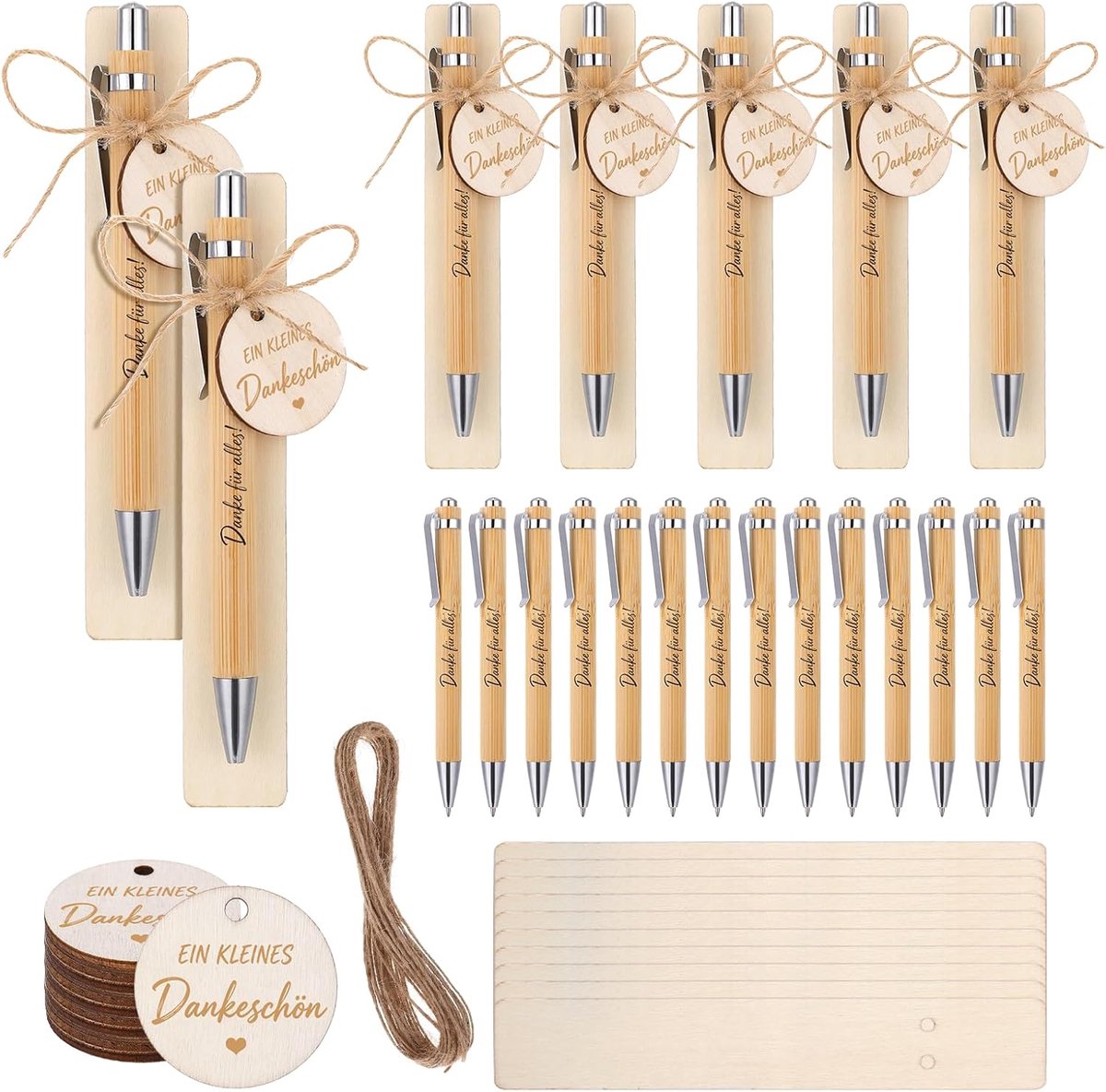 20 sets bedankgeschenken Danke für Alles, klein afscheidscadeautje collega's, houten balpen met hanger, houten plank, cadeau voor leraren voor collega's, opvoeders, lerares, kleuterschool, leerlingen