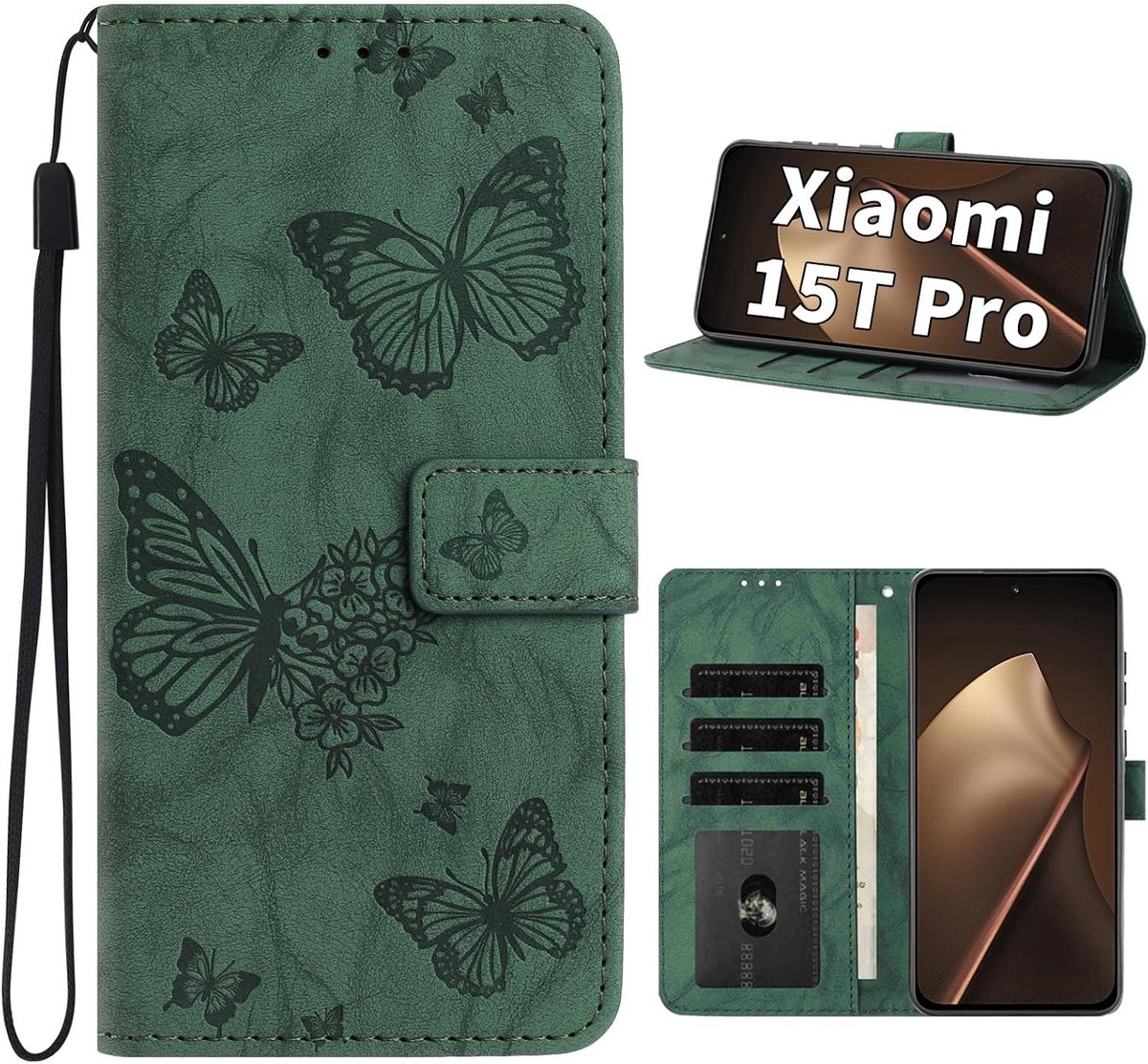 für Xiaomi Mi 15T Pro 5G, Weihnachten Geschenke Ständer PU-Leder Klapphülle Magnetverschluss Schutzhülle Kompatibel mit Xiaomi 15T Pro - Grün