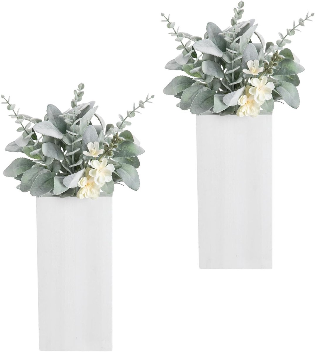 Set van 2 houten wandplantenbakken met kunstmatige groene planten voor droogbloemen, wanddecoratie van hout voor het ophangen van plantenbakken voor woonkamer, slaapkamer, woondecoratie