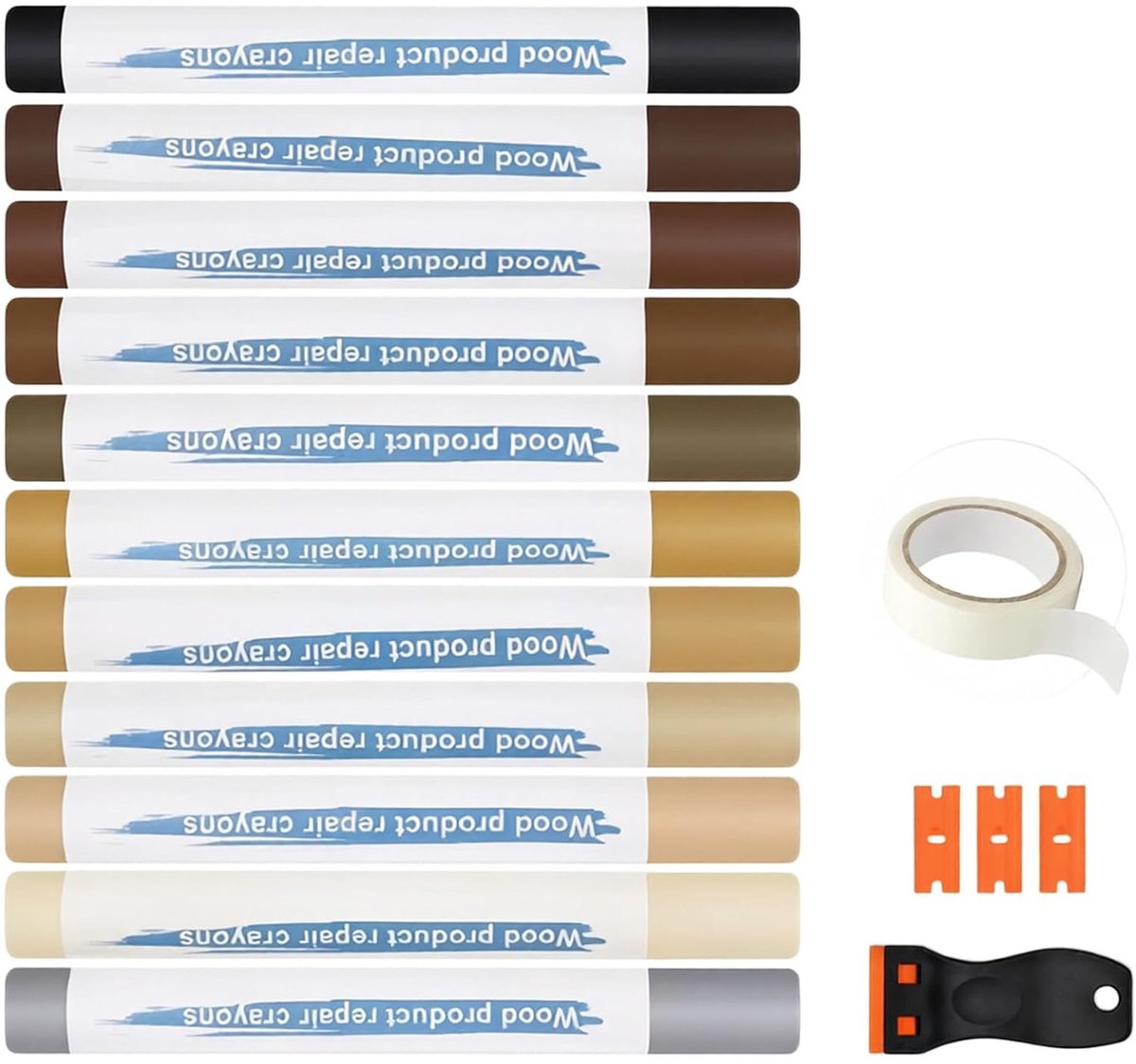 12 kleuren reparatieset voor houtpasta, complete reparatieset voor parket, houten pads, voor het repareren van krassen, scheuren, gaten, reparatieset voor tegels