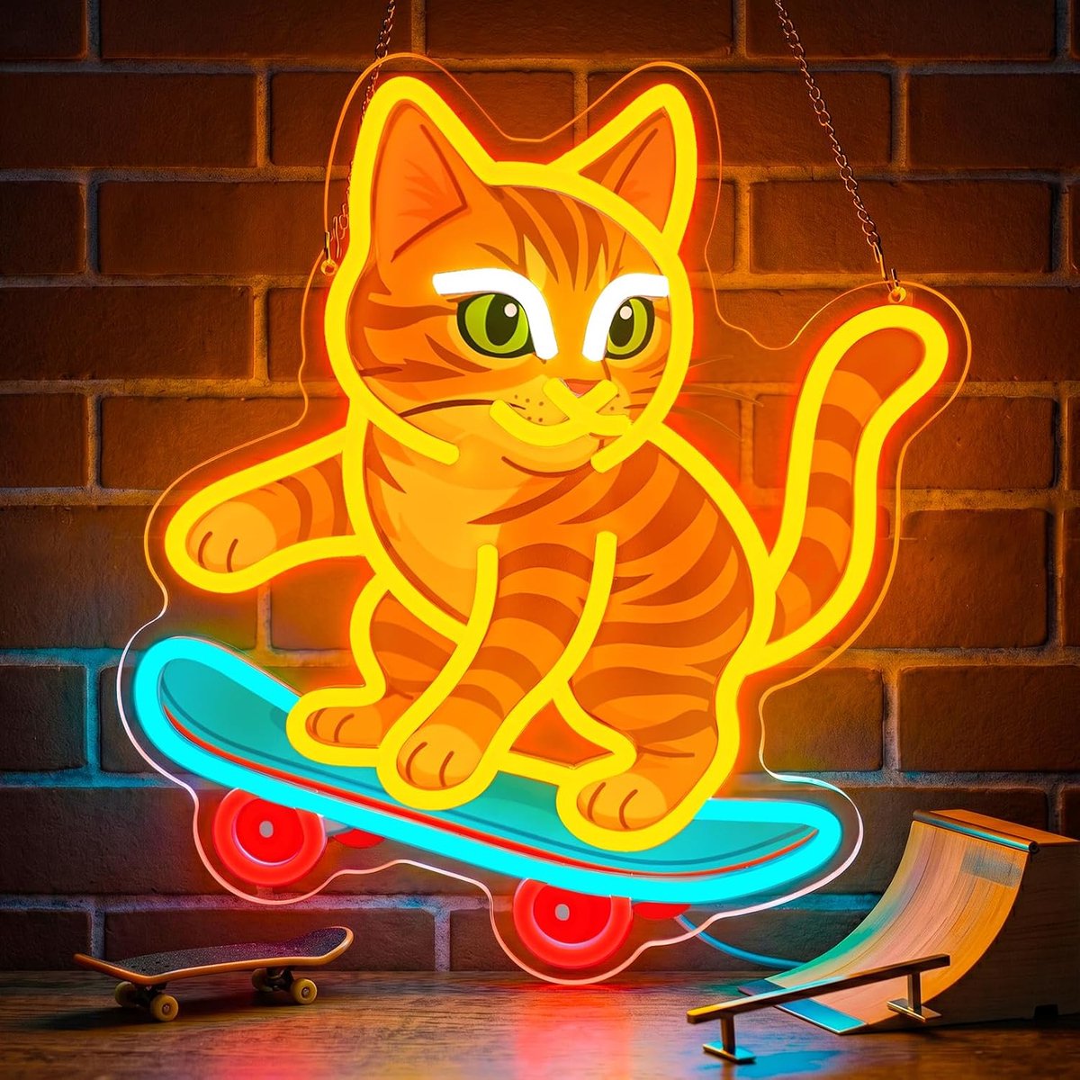 Lichtreclame, Oranje katten neonreclame voor wand, USB Cartoon LED-neonlicht, dimbaar dieren neon teken voor slaapkamer kinderkamer thuisbar spelkamer dierenwinkel cadeau