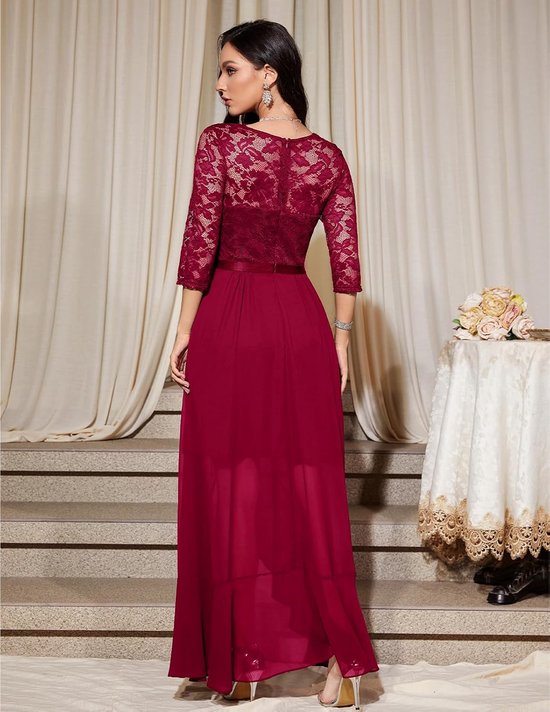 Elegante avondjurk voor bruiloften, kanten jurk, chiffon, Hi-Lo jurk, bruidsmeisjesjurk, vokuhila, feestjurk, lange baljurk, strandjurk — afbeelding 5