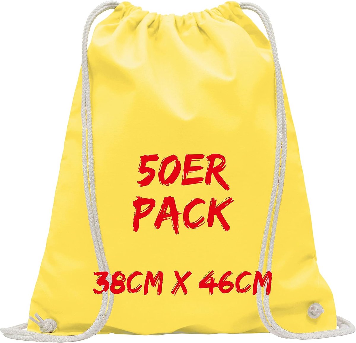 Gymtas - pak van 50 | geel | met robuuste trekkoorden | 38x46cm | jute tas | boodschappentas | onbedrukt