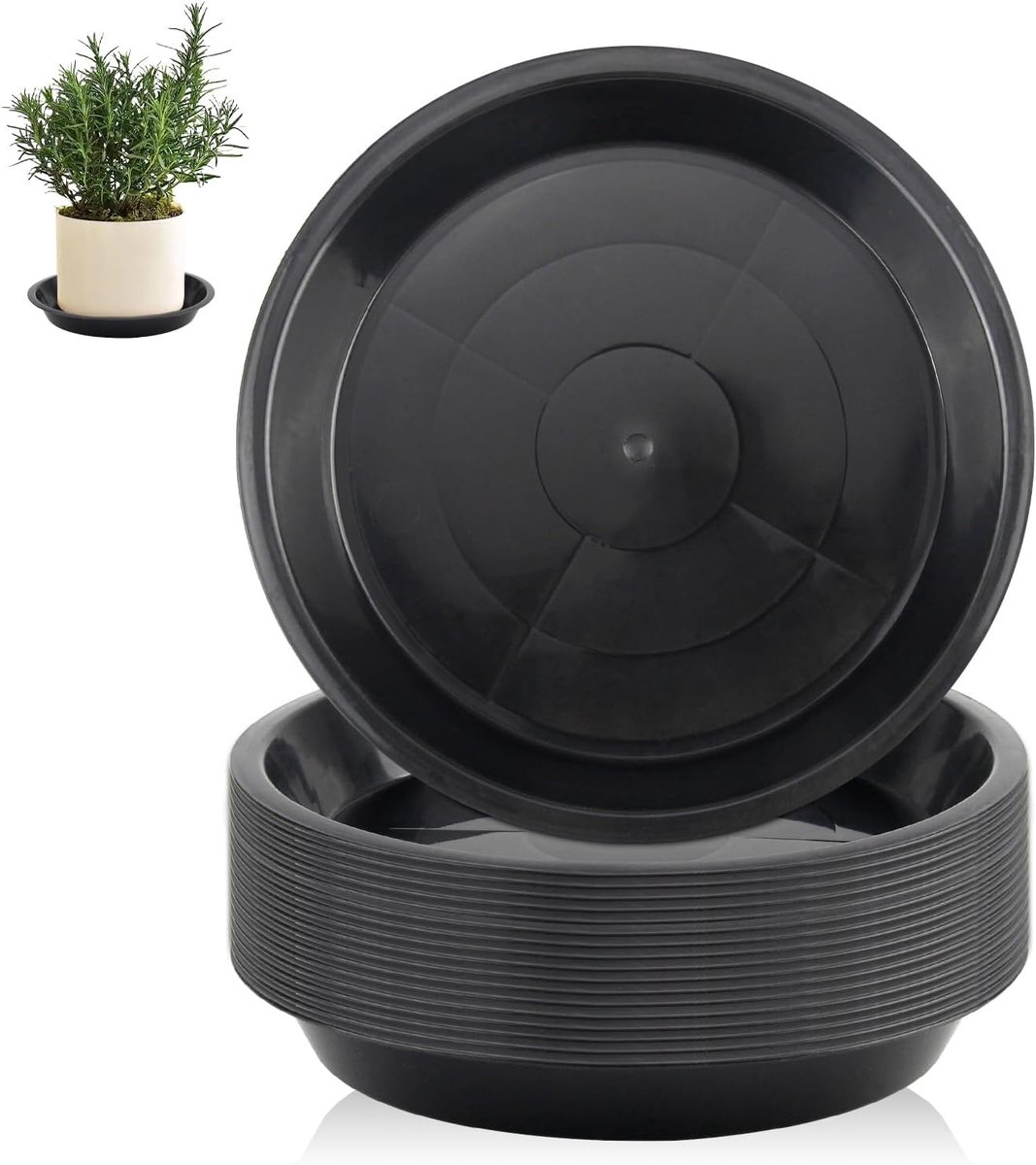 18 stuks bloempotonderzetters, 14 cm, zwart, ronde antislip en valbestendige plantenonderzetters, rond voor huistuin, plantenbakken voor buiten, onderzetters