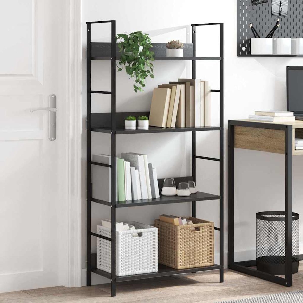 Boekenkast met 4 legplanken zwart 60x27,6x124,5 cm houtmateriaal
