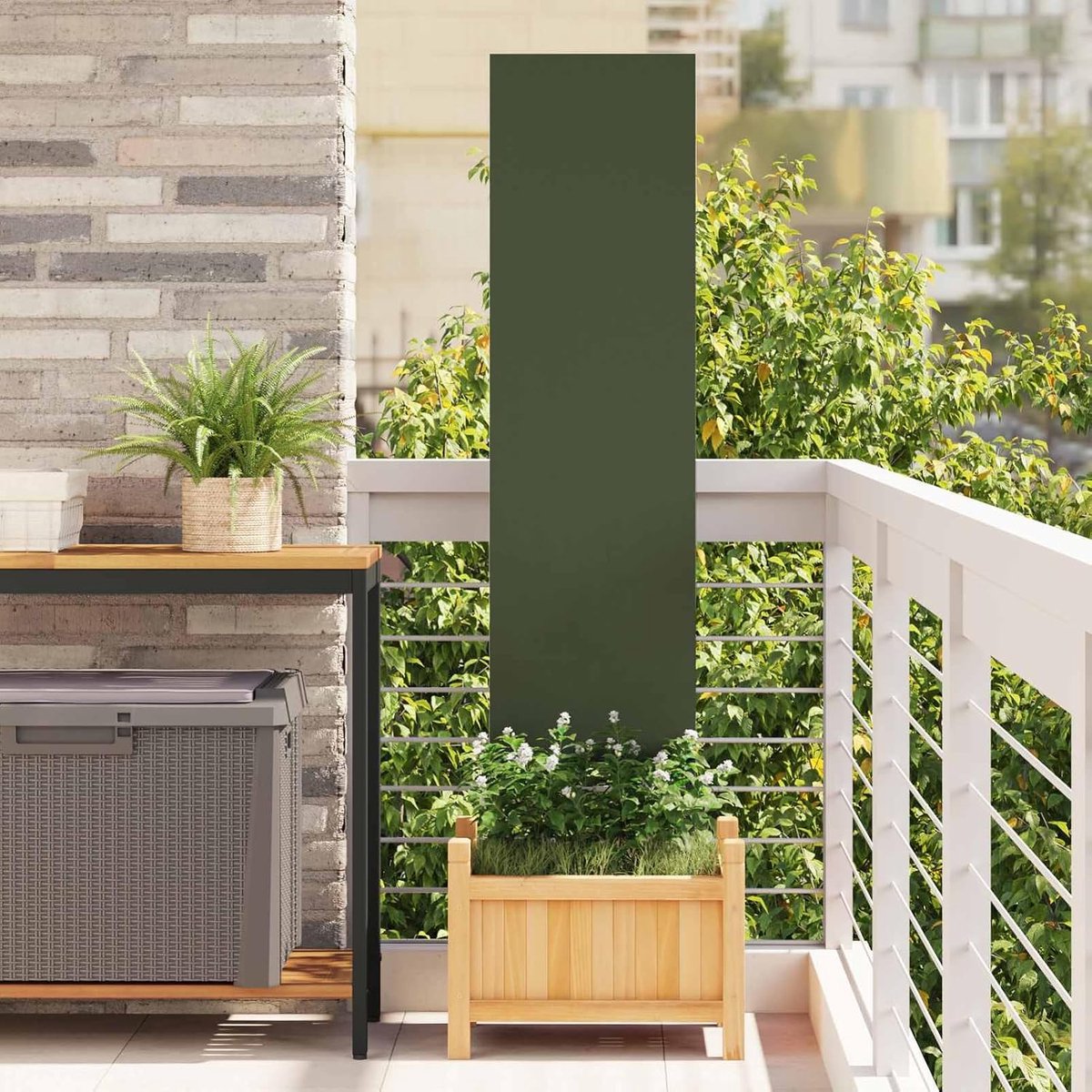Inkijkbescherming muur olijfgroen 32x140 cm, staal, decoratief, weerbestendig, terras, balkon, binnenplaats, privacy, duurzaam