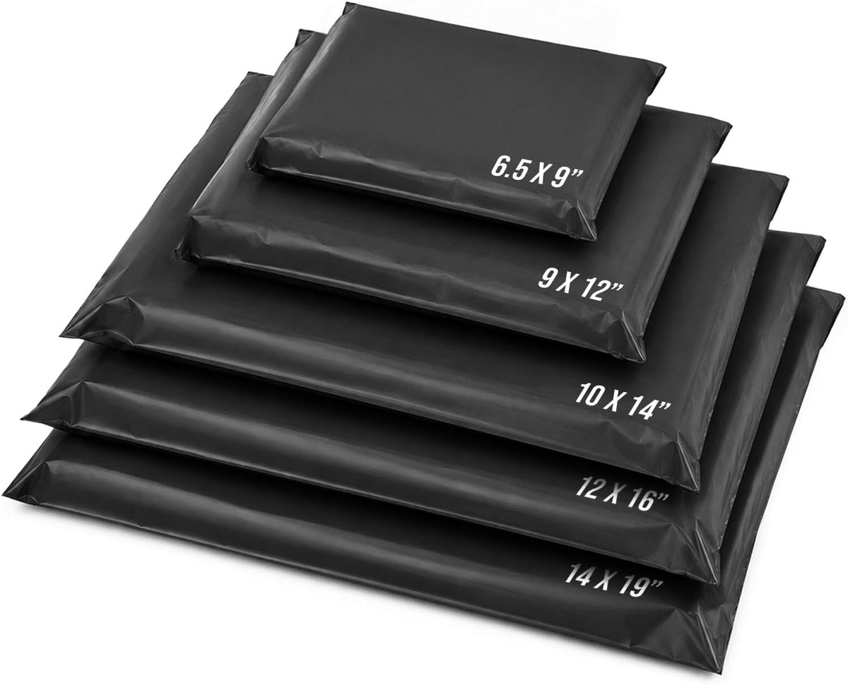 50 gemengde mailing poly post zelf seal zakken 5 maten 10 van elke rode sintel kleine tot grote postzakken port verpakking mailers (Zwart)