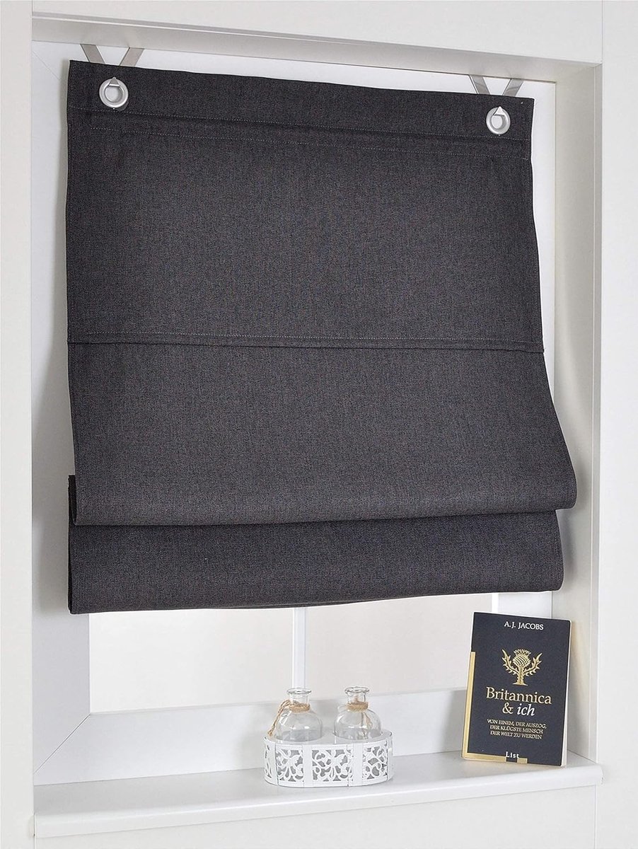 Vouwgordijn met ogen Dimout antraciet ca. 45 cm breed x hoogte ca. 130 cm