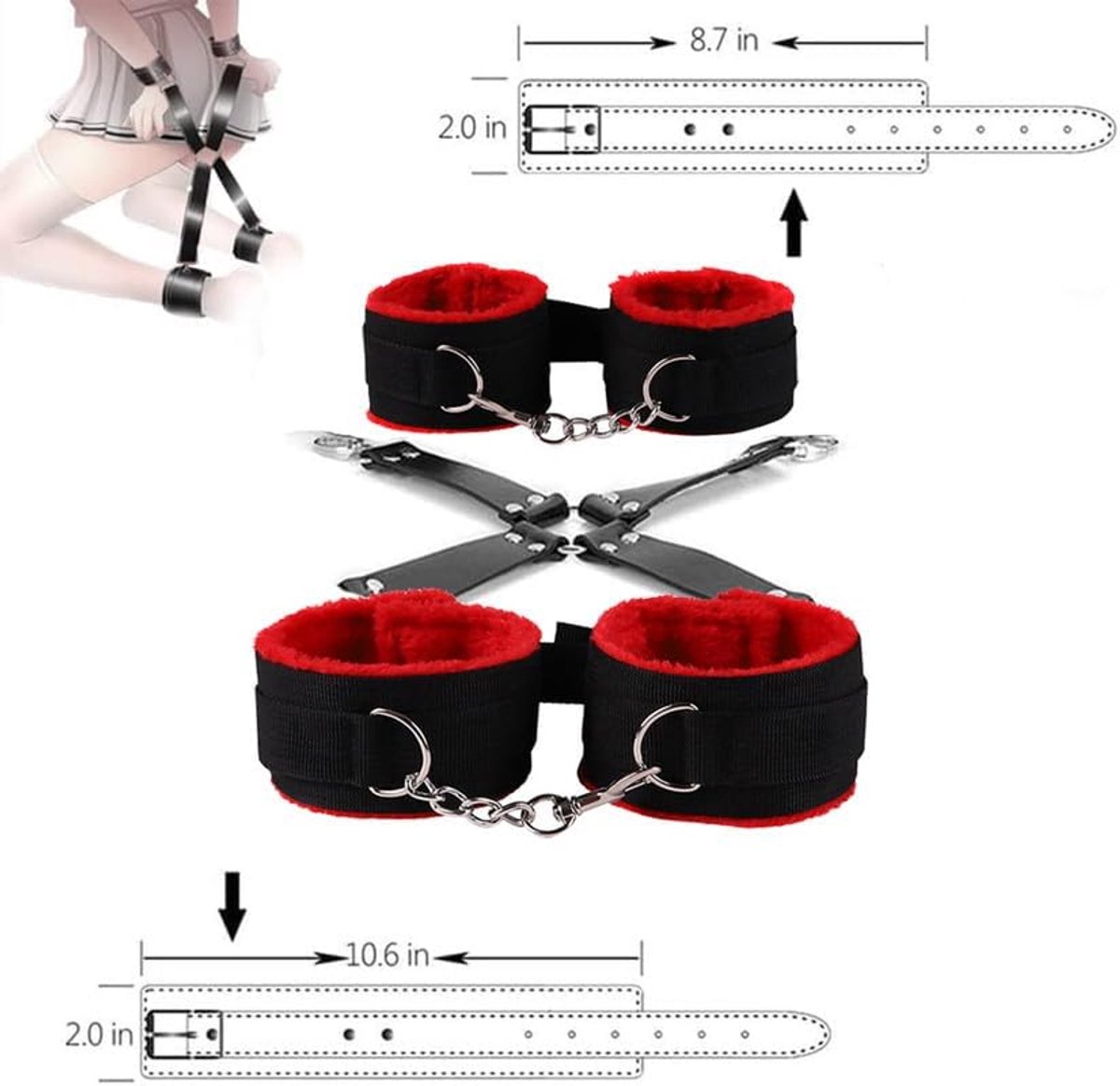 Sets 10 Stuks Set Met Rode Nylon Plush Voering Beveiligingsset, Uitgerust Met Pu Lederen Seks Racket - D23