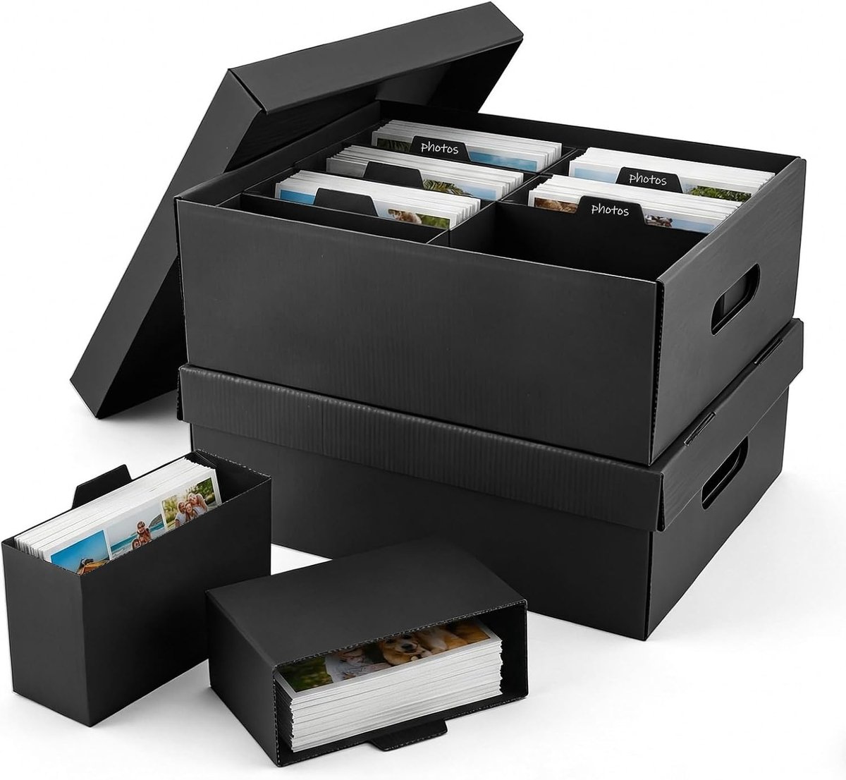 2 stuks fotoopbergdozen, fotobox opbergdoos met deksel, scheidingswanden 10 x 15 cm foto's, fotoalbums, foto-organizer van karton voor stickers, scrapbooking, stempels en herinneringen