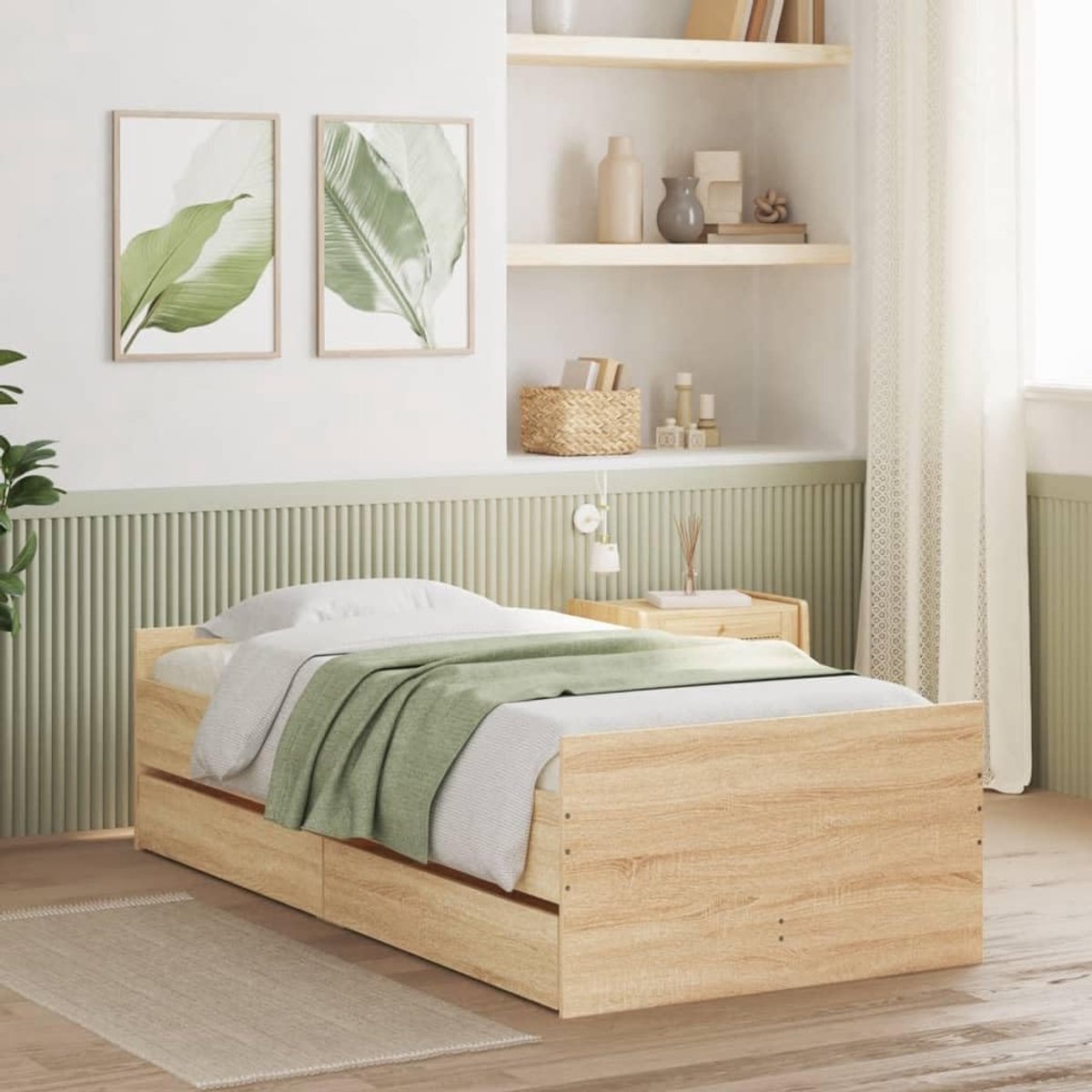 Hout Met lades Small Single 75x190 cm Sonoma eiken