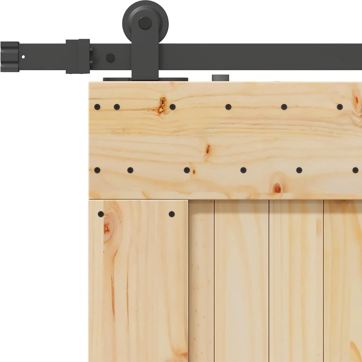 Schuifdeur van massief grenenhout, ruimteverdeler in modern design met gepoedercoate stalen rail, 85 x 210 cm, voor gebruik binnenshuis