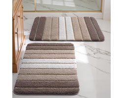 Badmat Set van 2 Stk 50 x 80 cm, Antislip, Absorberend Water, Machinewasbaar, Microvezel Badkamervloermat, Badkamer Accessoires, Beige