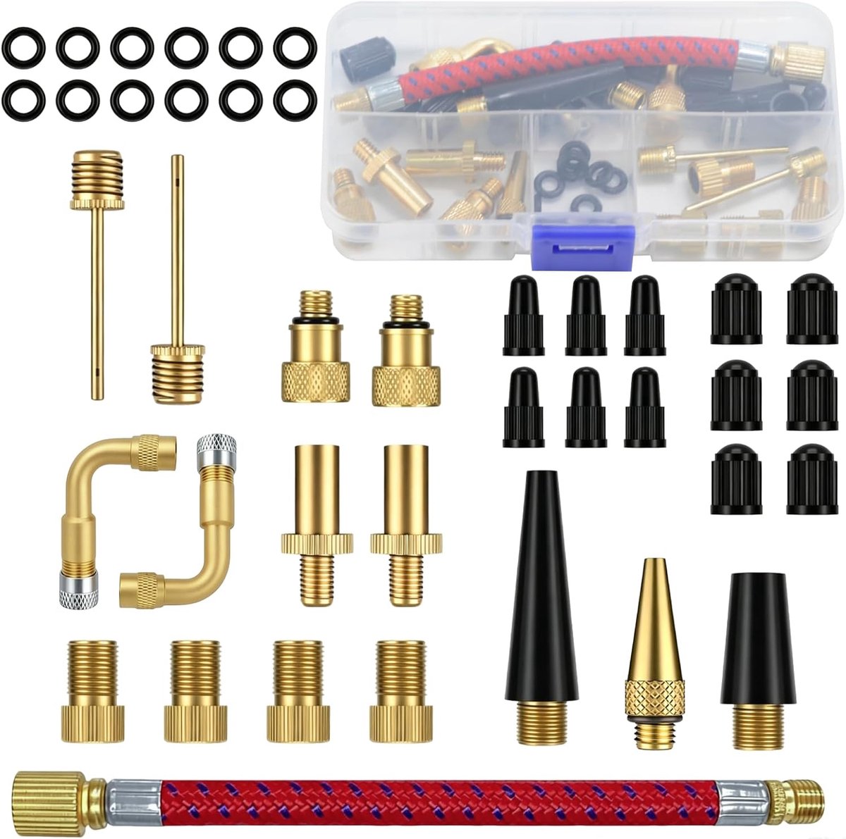40 stuks fietsventieladapterset, Franse ventieladapters, fietsventieladapter, luchtpompadapterset, fietsventiel op autoventiel, adapters voor ventielen, persluchtcompressor, accessoires