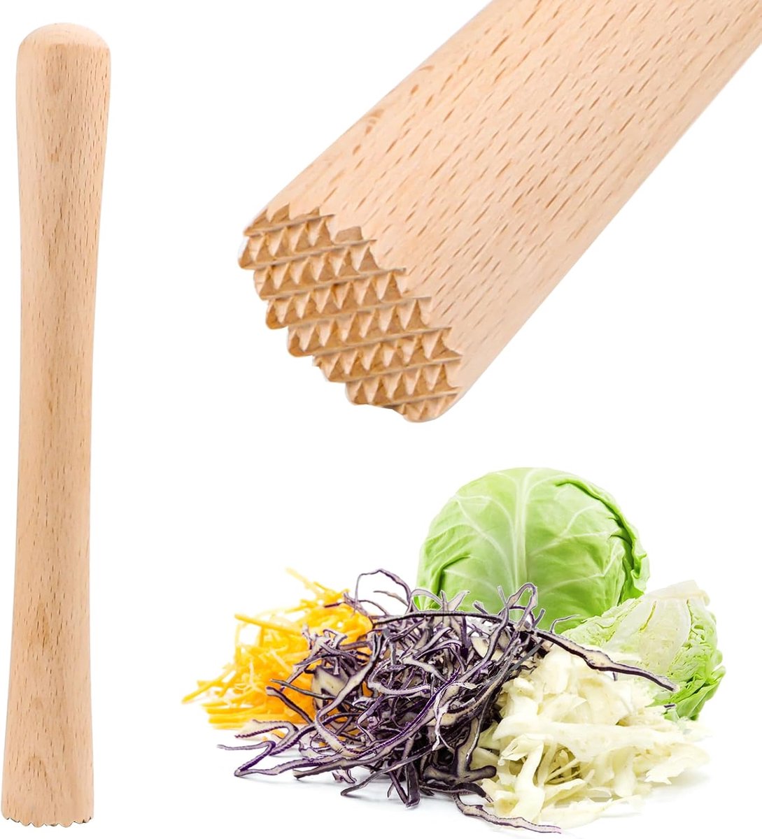 Koolstamper van hout, fermenteerstamper, robuuste handstamper, houten traditionele aardappelstamper voor het fermenteren van zuurkool en kimchi, houten stamper, zuurkoolstamper, handstamper