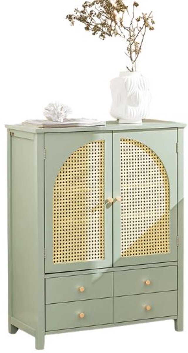 Emvae Dressoir - Opbergkast - Keukenkast - 4 Laden en Roosterdeuren - 70 x 90 x 34 cm - MDF - Groen