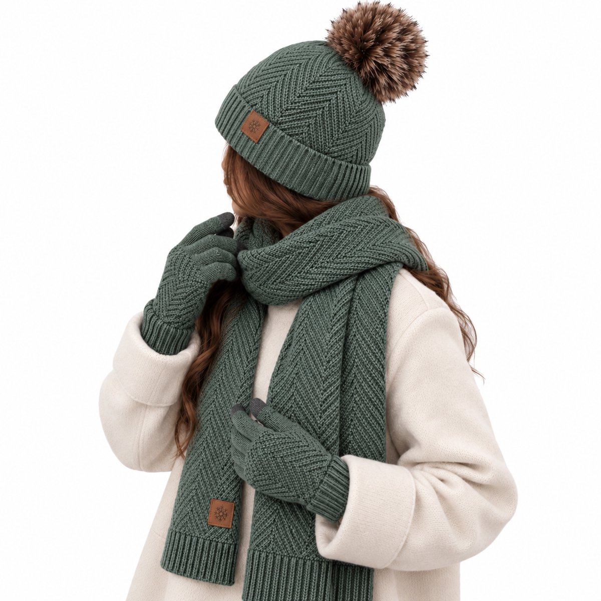 BRD® Winterset met Wol Groen - Warme Muts Sjaal Handschoenen - Unisex