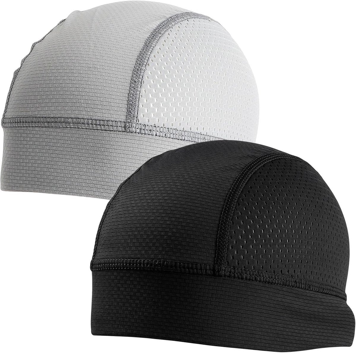 2 Stuks Fietsmuts onder Helm, Ademend Helmmuts met Mesh en Paar Zweetbandjes, Lichte Skull Cap voor Fietsen Hardlopen Fitness Wandelen Heren Dames