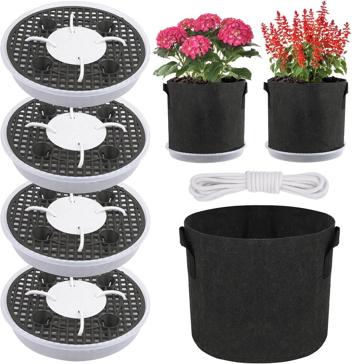 4 stuks zelfbewaterende stoffen onderzetters, 32 cm, automatisch irrigatiesysteem, onderzetter, plantenbak, zelfbewatering, met 5 gallon zak voor bloempot buiten, vetplanten