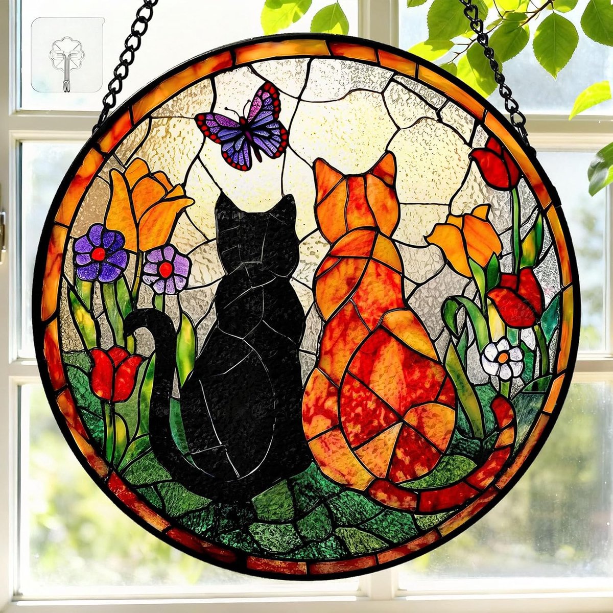 katten zonnevanger raam kristal als decoratie voor de tuin, 20 x 20 cm