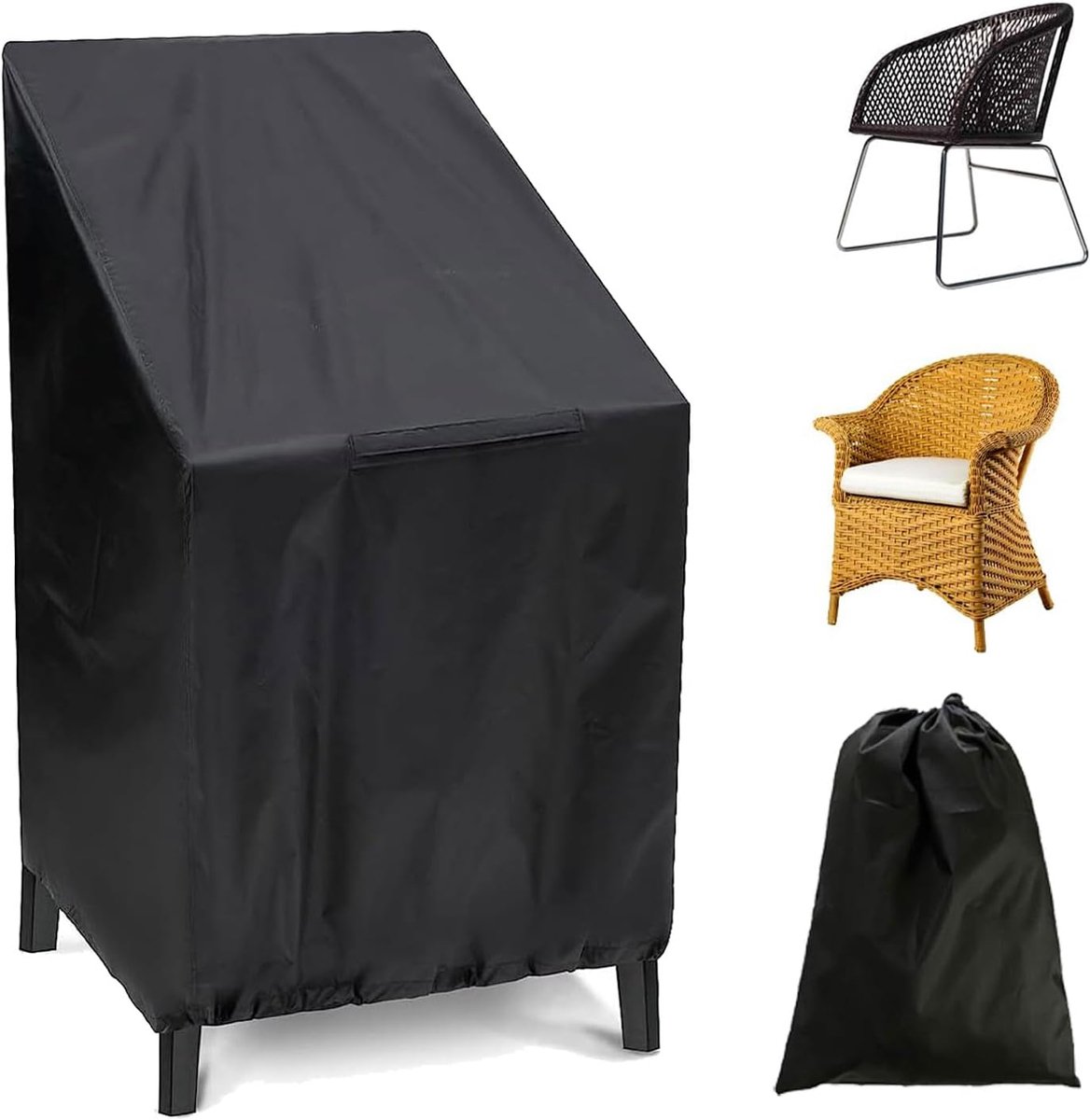 65 x 65 x 120 cm, 210D Oxford-weefsel, stoelhoes, stapelstoelhoes, met trekkoord, stoffen voor tuinmeubelen, voor fauteuil, zwart