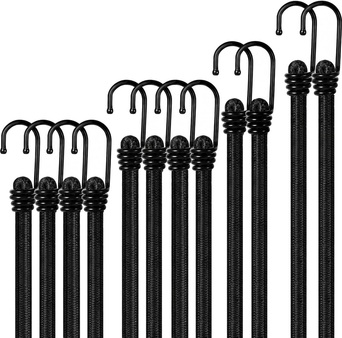 12 Elastische Koorden met Haak, Diameter 8 mm