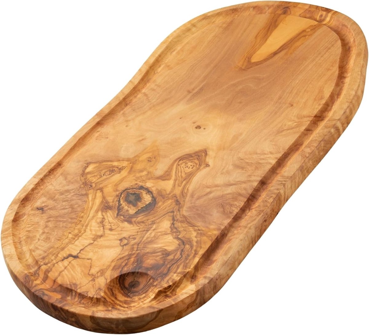 Snijplank van Natuurlijk Olijfhout met Sapgroef, 43 x 21 cm, Elegant