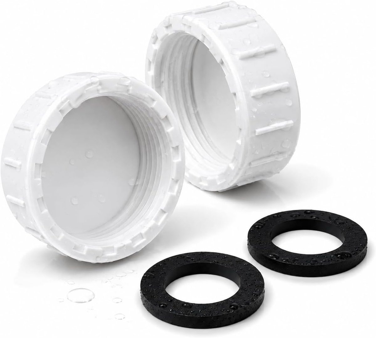2 stuks G1-1/4 PVC schroefdraaddop wit, met 40 mm rubberen afdichting