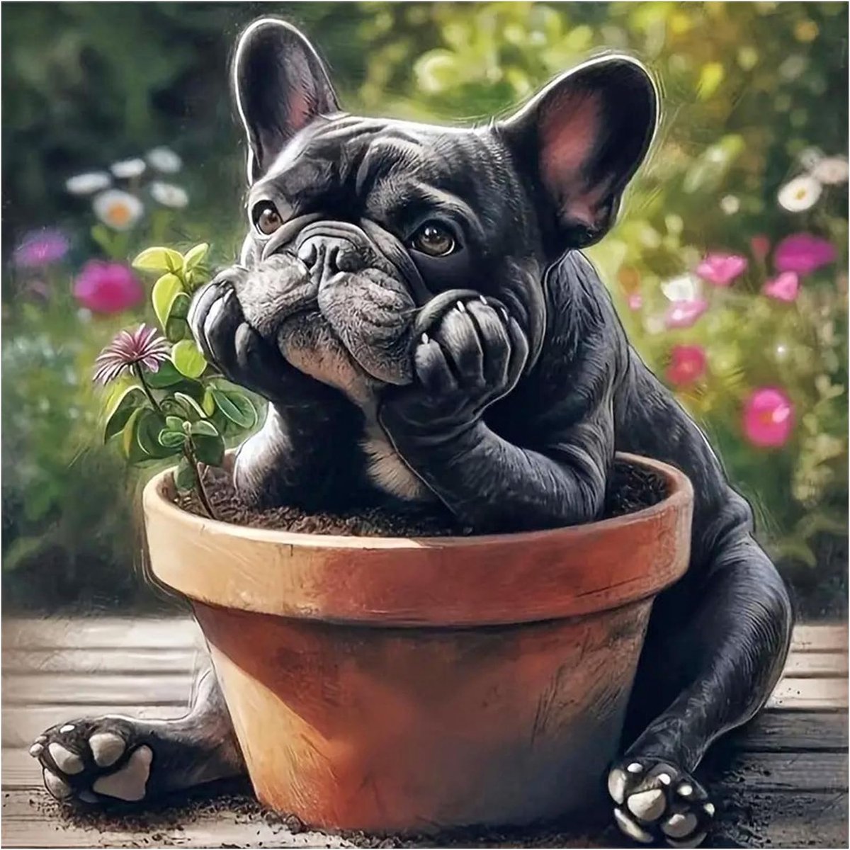 Diamond Painting Hond Denkende Bulldog, Diamant Schilderij Afbeeldingen Dieren, 30x30cm DIY Full Drill Knutselen Volwassenen, Mozaïek Borduurwerk Kruissteek Cadeau voor Wanddecoratie Woonkamer
