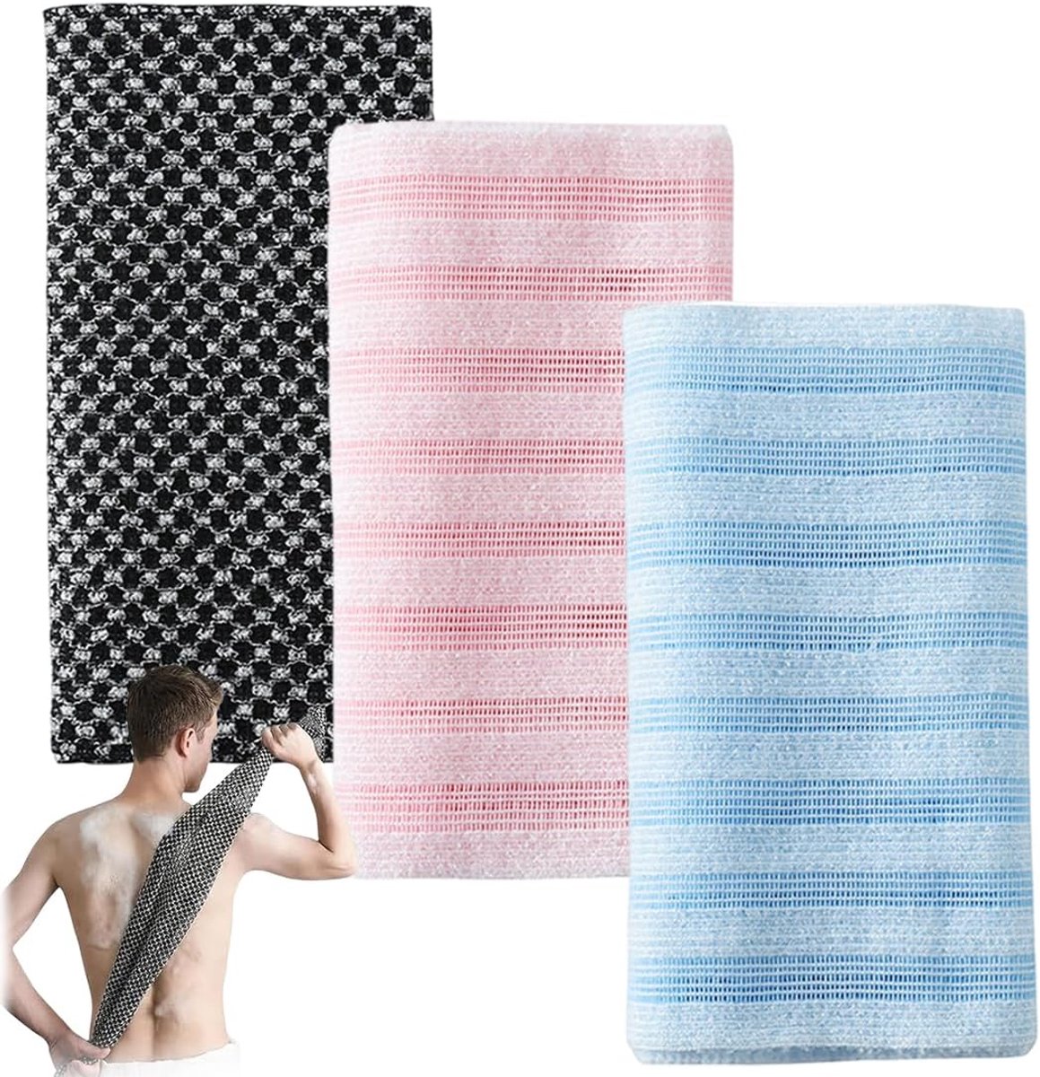 3 Pcs Exfoliërend Antibacteriële Douchedoek voor gladde huid, rug Lichaam Exfoliërend Douchedoek voor mannen Vrouwen